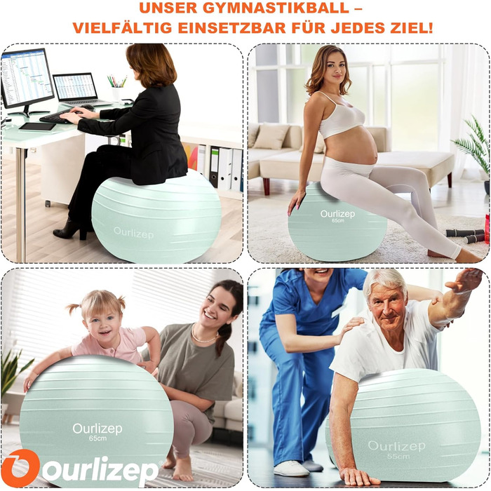 Гімнастичний м'яч для фітнесу, йоги та тренувань: 55-65 см, зелений. В комплекті насос.