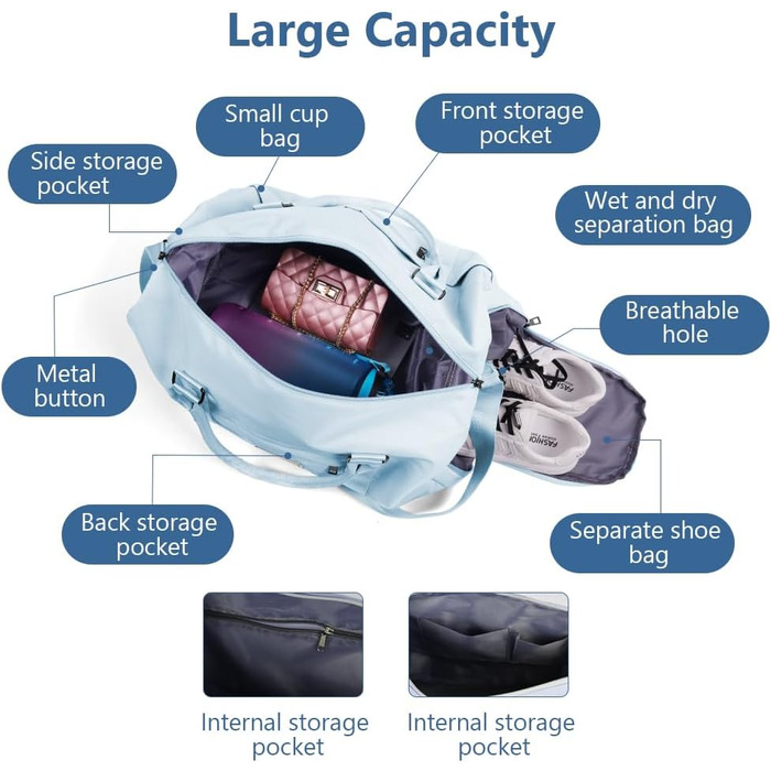Спортивна сумка Flintronic для подорожей, валіза-мішок з відділенням для взуття та мокрих речей, водонепроникна сумка для ночівлі та багажу, чорна (#2 синя)