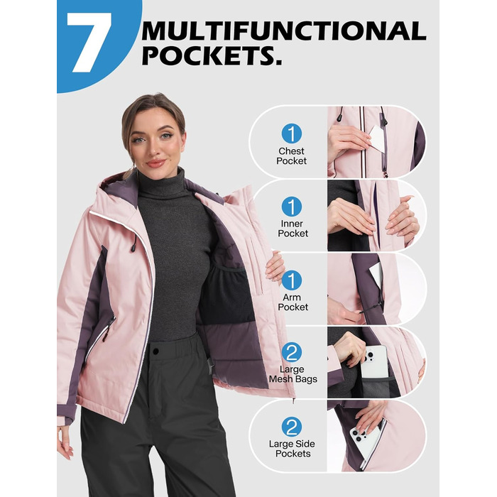 Жакети GEYSE Daen: водонепроникні, вітронепроникні, ізольовані, для сноуборду та лижного спорту (світло-рожевий, темно-ліловий)