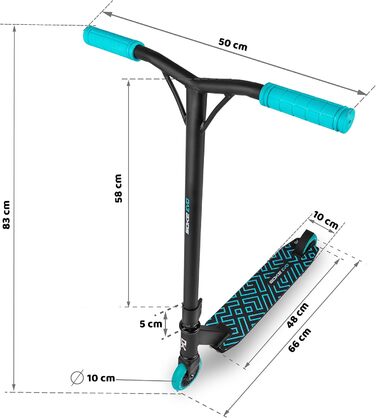 SOKE Evo: Скутер для екстремального катання в скейтпарку – ABEC-9 підшипники з вуглецевого волокна, сталеві, PU-колеса 88A, Y-образний кермо з TPR-покриттям, алюмінієва дека (чорний/синій)