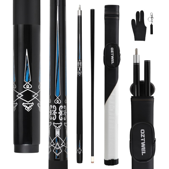 Професійний більярдний кий з чохлом, комбінований набір, 12.5 мм, для чоловіків та дорослих, чорний, 147.3 см