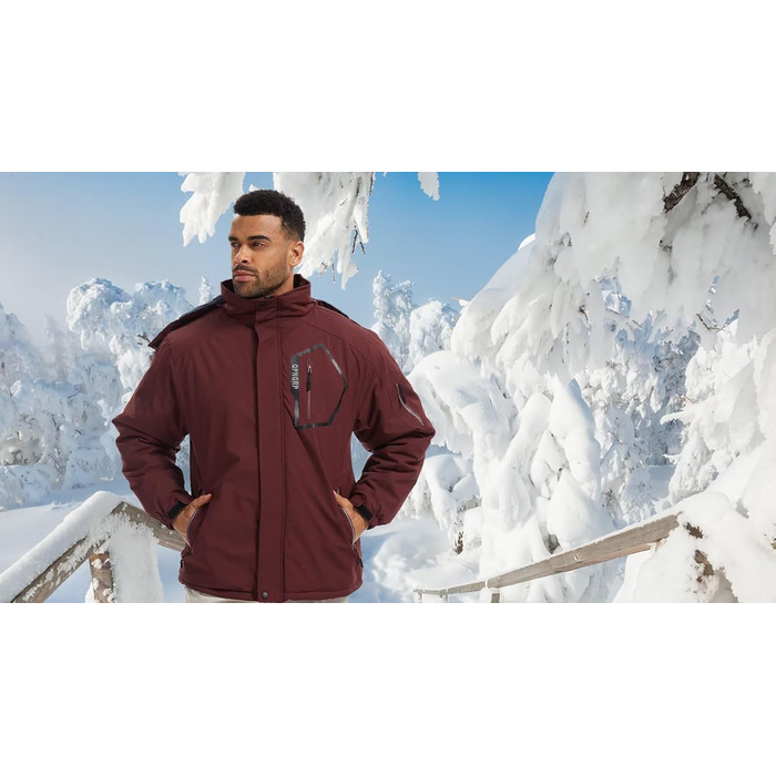 Чоловіча лижна куртка QPNGRP, водонепроникна, ізольована, зимова, 5 кишень на блискавці (XXL, Бордовий)