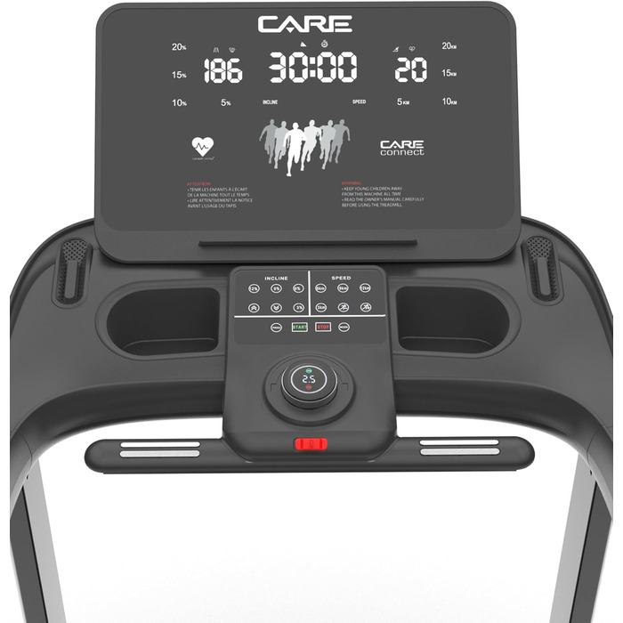 CARE FITNESS Fast Runner SP: Електричний біговий тренажер з регулюванням нахилу та складний - до 22 км/год, 20 рівнів нахилу, 57 програм, Kinomap