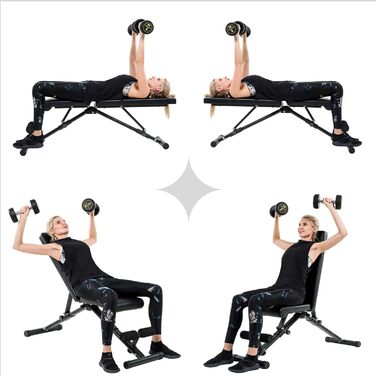 Складана універсальна лавка для жиму Max Strength, регульований кут, м'яке сидіння, для дому та спортзалу, чорна