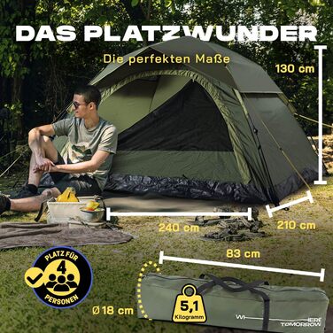 Намет Lumaland Camping - легкий намет Pop-Up для 2-4 особи | Куполовий намет для кемпінгу, трекінгу та фестивалів | Водонепроникний намет 210x190x110cm | Захист від вітру та сонця на пляжі