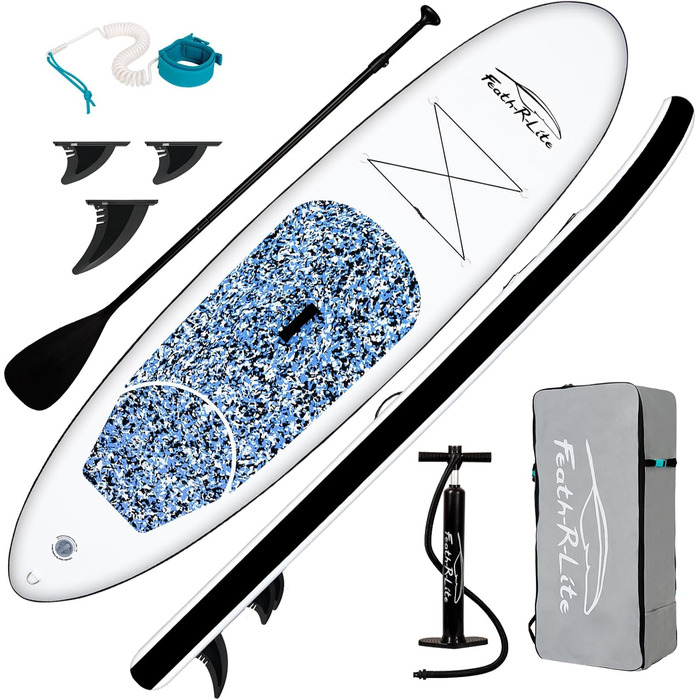Надувна SUP-дошка FunWater для дорослих, комплект: весло, помпа, рюкзак, лінія безпеки, водонепроникна сумка, синьо-чорна