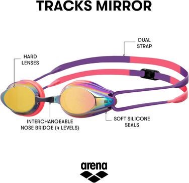Плавальні окуляри ARENA Tracks Uni для дорослих, дзеркальні, для змагань, FINA, антифог, купер/слива/корал, унісекс