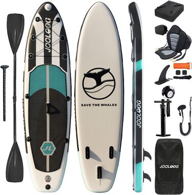 Надувний SUP-борд JOOLOOG Stand Up Paddle Board з сидінням для каяка, 320 x 81 x 15 см, чорно-зелений