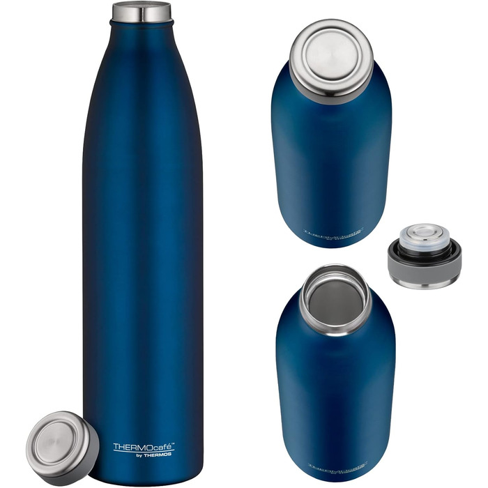 Термос-пляшка THERMOS 1 л сапфірово-синя, нержавіюча сталь, зберігає тепло 12 год/холод 24 год, герметична, для газованої води, для школи та офісу