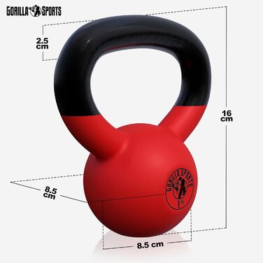 Гіря GORILLA SPORTS® 2-32 кг - Чавунна з неопреновим покриттям для фітнесу та силових тренувань