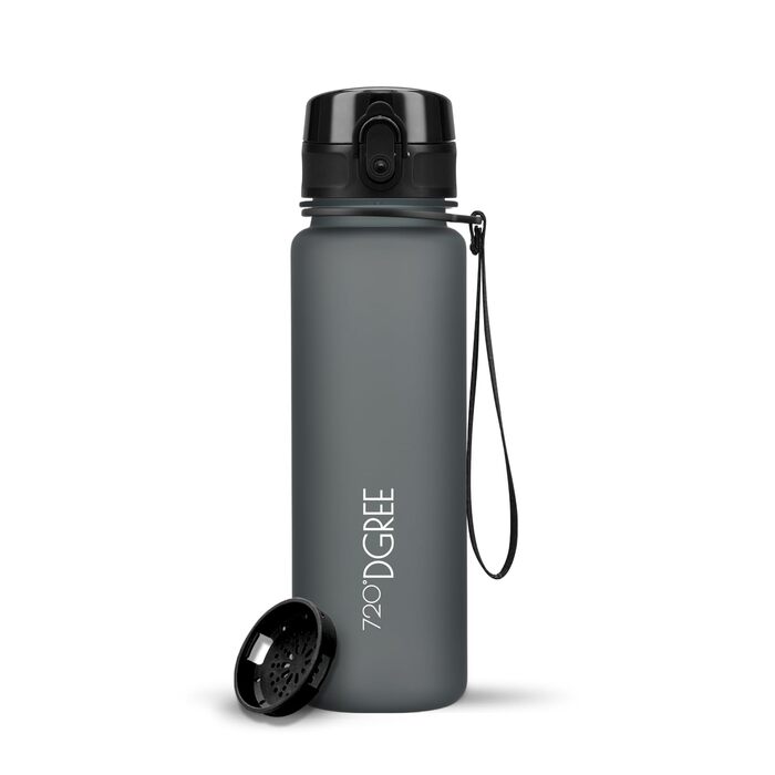 Пляшка для води 720°DGREE 'uberBottle' з ситечком, Tritan, 500 мл, чорна матова - для спорту, школи, фітнесу, велосипеда, дітей