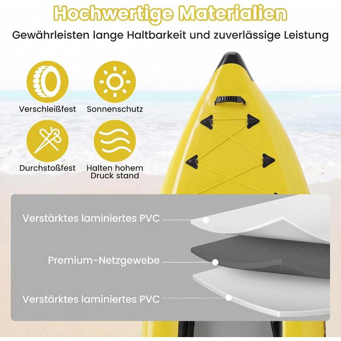 Надувний каяк COSTWAY для 2 осіб з веслами, сидінням EVA та насосом, жовтий
