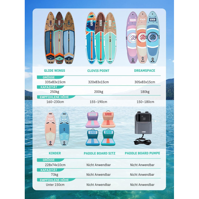 Надувне SUP-борд Niphean Stand Up Paddle Board з сидінням та аксесуарами, 320 см, для 2 осіб (200 кг), Greenwave Woodtune з StabilTrac-фіном