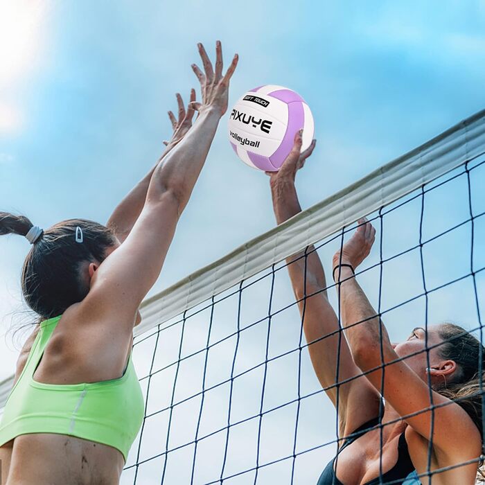 Волейбольні м'ячі PIXUYE, розмір 5, м'які для пляжу, дітей та дорослих, для ігор та тренувань у залі та на вулиці, фіолетово-білі