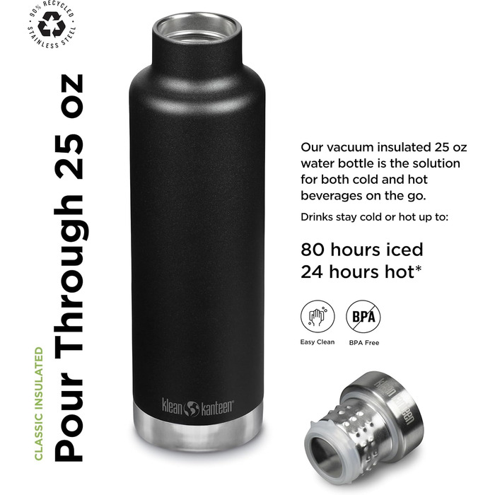 Пляшка для води Klean Kanteen Classic 739 мл, чорна, метал, для чоловіків