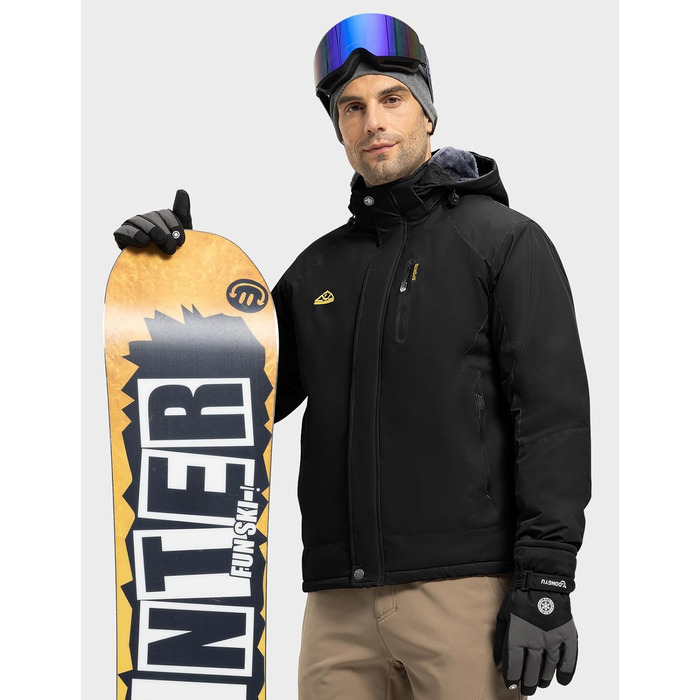 Чоловіча лижна куртка Rdruko, водонепроникна, з утепленим флісом, капюшон, для активного відпочинку в горах (чорний, S)