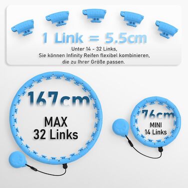 Smart обруч для схуднення з ваговим кільцем, 24 вузли (77-132 см), блакитний - для дорослих та початківців