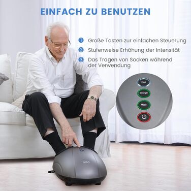 Електричний масажер для ніг Breo з підігрівом, Shiatsu, розминання та компресія, до 46 розміру взуття