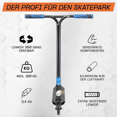 Трюковий самокат STAR SCOOTER 110мм, алюмінієвий, ABEC-9, для дітей від 8 років, для міста, HIC, для досвідчених