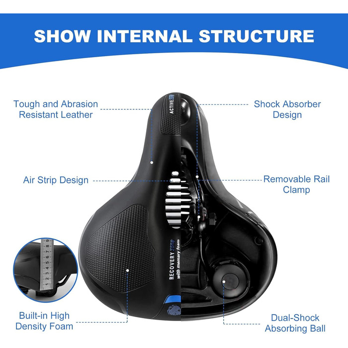 Велосипедне сідло з гелевою вставкою, широке, м'яке, комфортне, дихаюче, амортизуюче, ергономічне, з водонепроникним чохлом, чорне