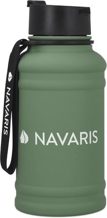 Спортивна пляшка Navaris 1,3 л з нержавіючої сталі, темно-зелена, для фітнесу та тренажерної зали