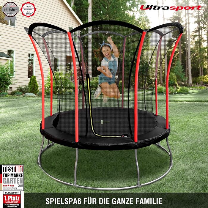 Батут Ultrasport Uni-Jump 305 см з захисною сіткою для дітей, сертифікований TÜV Rheinland, комплект: мат, оцинковані пружини, м'які стійки, Lotus