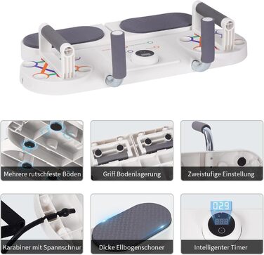 Набір для віджимань Dnkelar 3-в-1, фітнес-дошка для тренування всього тіла, з ручками для віджимань та еспандером, обладнання для дому, білий