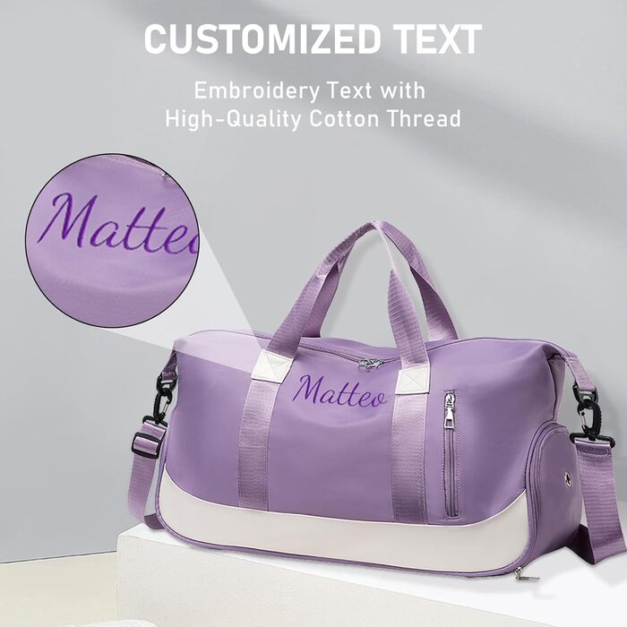 Персоналізована спортивна сумка для залу з вишивкою, жіноча дорожня сумка 35Л з відділеннями для взуття та вологих речей, синя
