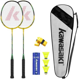 Набір для бадмінтону Kawasaki - 2 ракетки, 3 м'ячики, сумка для тренувань та спорту. Професійний, жовто/зелений
