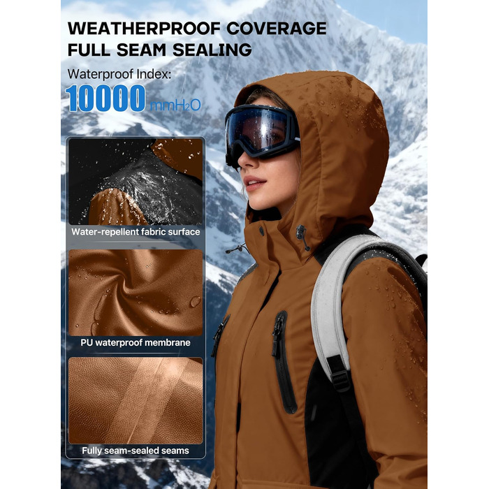 Водонепроникна зимова куртка FREE SODIER для жінок, тепла флісова підкладка, капюшон, зварні шви, колір: гірчичний (XL)