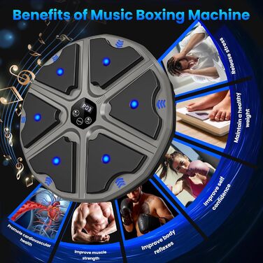 Музичний боксерський тренажер: електронна машина для ударів з Bluetooth, 9 режимів, лічильник ударів, для дорослих (сірий)