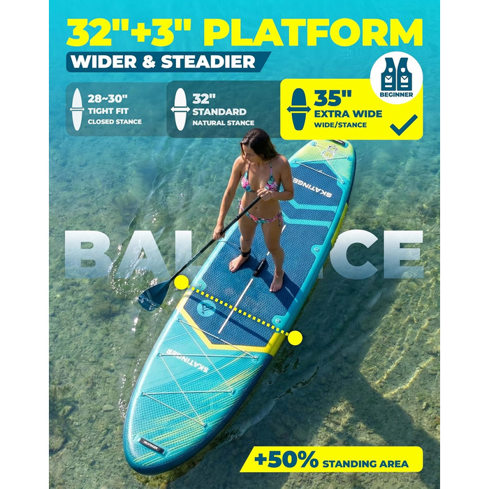 Надувне SUP-борд Skatinger для йоги та стоячи, 289x864x152 мм, 1600D рюкзак, блакитний