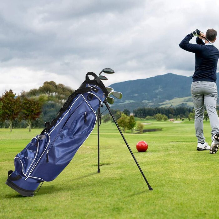 Сумка для гольфу COSTWAY з підставкою, водонепроникною накидкой та 4 відділеннями, легка переносна сумка з кишенею для олівців та регульованим ременем, для жінок та чоловіків (блакитна)