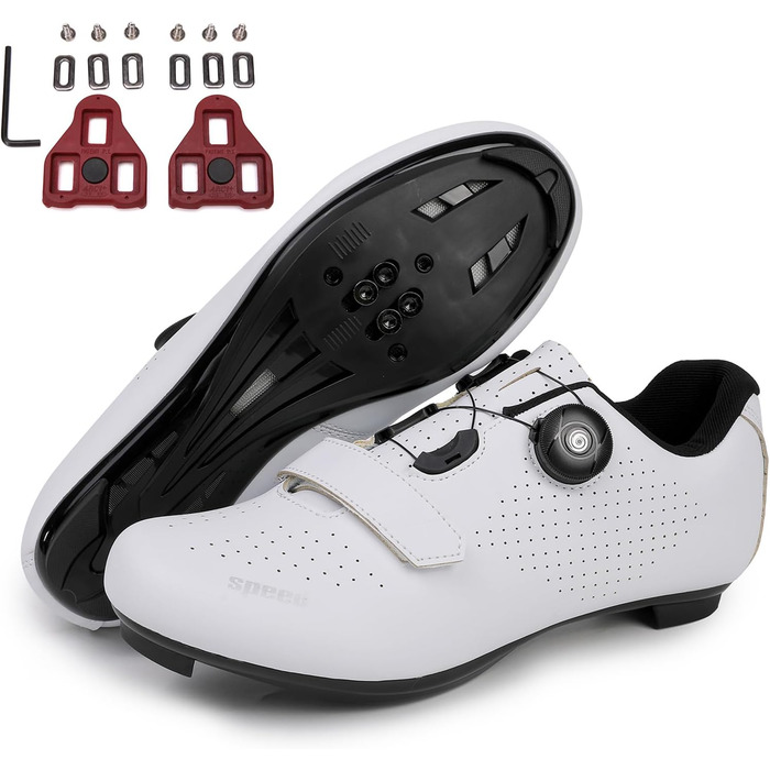 Велосипедні шкарпетки FANSU для чоловіків та жінок, велотуфлі з Delta-кріпленнями, сумісні з педалями Look SPD-SL Delta Lock та Peloton (45 EU, Білий)