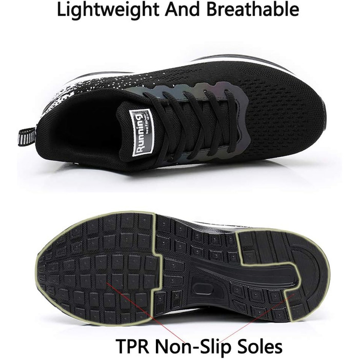 AFFINEST Легкі кросівки для бігу та спорту жіночі, чорні, сітка, антиковзаюча підошва, амортизація, розмір 42 EU
