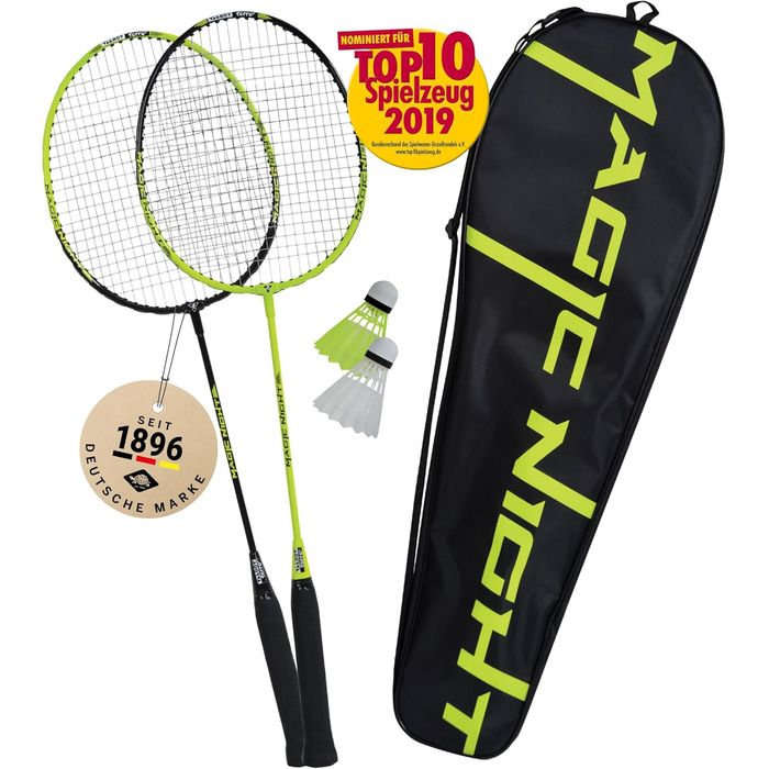 Набір для бадмінтону Talbot Torro Magic Night: 2 ракетки, 2 світлодіодні волани для гри вночі, у якісній сумці
