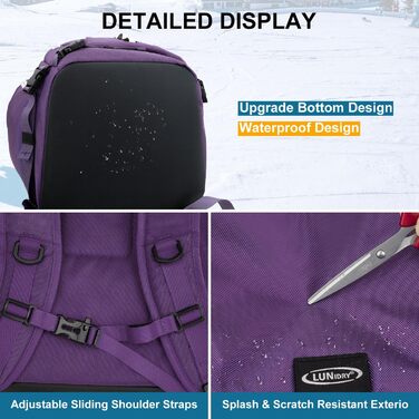 Чохол для лижних черевиків з відділенням для шолома, 65L рюкзак для лиж, водонепроникний мішок для лиж, сумка для лижних черевиків, ковзанів, лижних окулярів, сноуборду, лижних рукавиць (Ліловий)