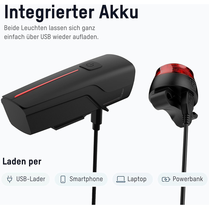 Набір велосипедних світлодіодів ANSMANN - безпечне освітлення, акумуляторний, вологостійкий, 50 Lux