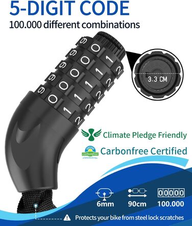Замок для велосипеда з 5-значним кодом, сталевий, протиугінний, велосипедна ланцюгова засувка, чорний