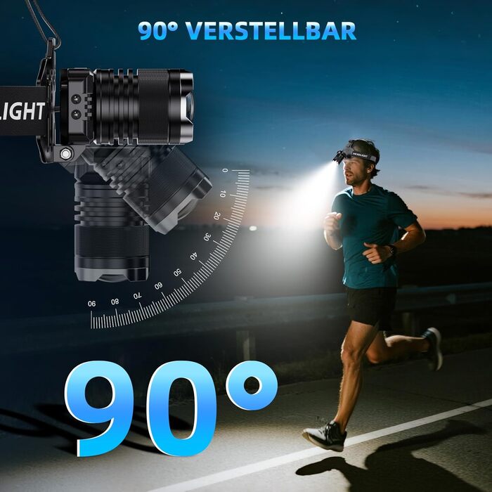 LED налобний ліхтар з акумулятором, надпотужний, з датчиком руху, 3 режими світла та 2 червоних, водонепроникний IPX7, для кемпінгу, бігу, риболовлі, походів, активного відпочинку та надзвичайних ситуацій