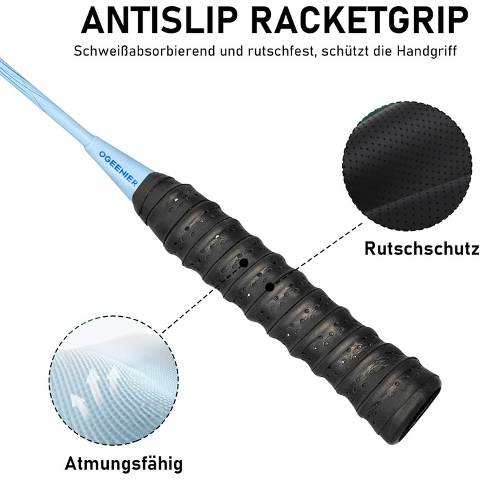 Набір для бадмінтону OGEENIER: 4 ракетки, 6 воланів, сумка, блакитний+жовтий, 3 1/4 дюйма