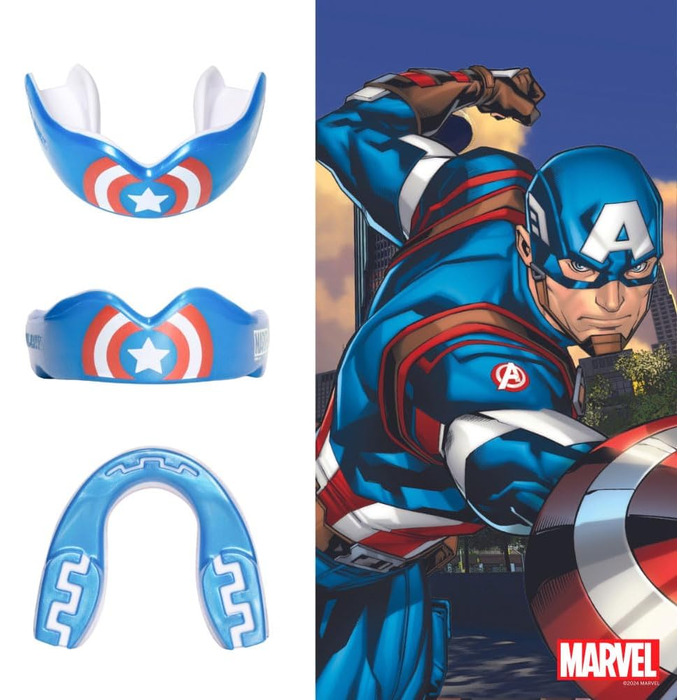 Marvel Капітан Америка спортивний капа для дорослих і дітей, захист зубів для контактних видів спорту: регбі, ММА, єдиноборства, кікбоксинг, дзюдо, хокей, бокс, юніори до 11 років