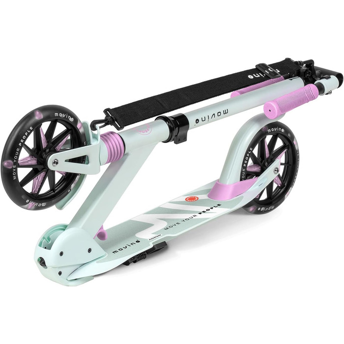Електросамокат Movino City Light для дітей та підлітків: LED, амортизатори, колеса 180мм, регульований кермо, протиковзкі ручки (М'ятний/Рожевий)