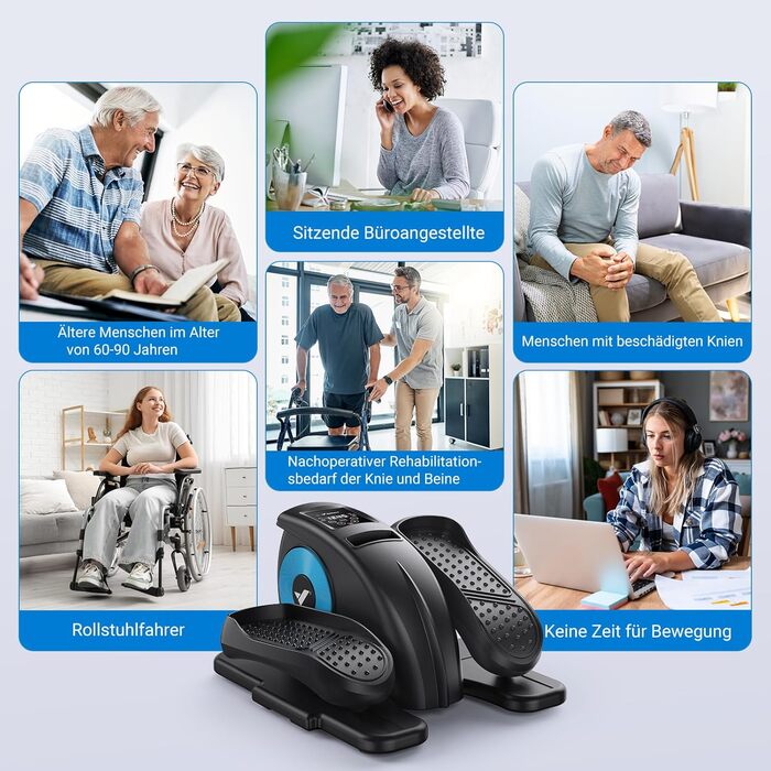 Міні еліптичний тренажер MERACH з пультом, дисплеєм, 12 швидкостей, тихий та портативний степер для дорослих, молоді та людей похилого віку, чорний