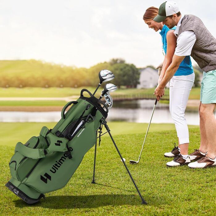 Сумка для гольфу COSTWAY Standtasche з підставкою, 8 відділень, водонепроникна накидка, легка, з 5 кишенями та підставкою для олівців, для чоловіків та жінок (Зелена)