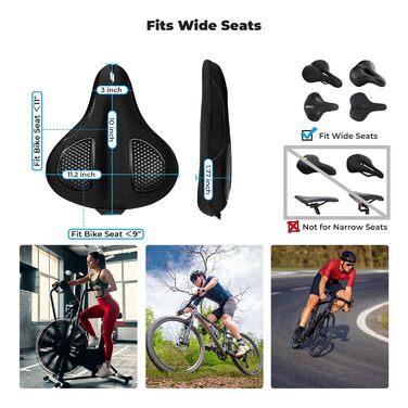 Накидка на сидіння велосипедного крісла YOUNGDO, ергономічна гелева підкладка, м'яка та комфортна, з дощовим захистом, для жінок та чоловіків (Чорний, Широкий)