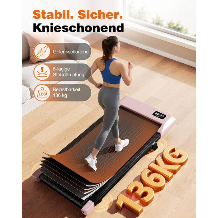 Бігова доріжка Superun Walking Pad для дому та офісу, максимальна вага 159 кг, з режимом тренувань, мобільним додатком та віртуальними трасами, безшумна