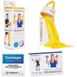 Theraband Оригінальні фітнес-стрічки 2,5 м, 100% натуральний латекс, жовті, для реабілітації, тренування м'язів, загального фітнесу, з чохлом та інструкцією