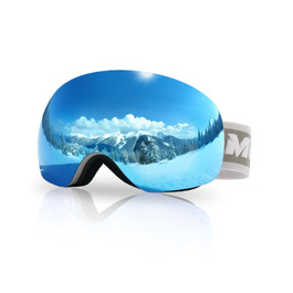 Лижна маска Meeloog безрамкова для сноуборду, протизапотівання, захист UV400, унісекс (Біла рама, лінза Ice blue Vlt14.06%)