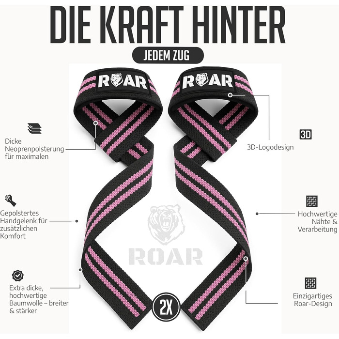 Roar® Ремені для важкої атлетики та кросфіту, підкладкою, для жінок та чоловіків (Рожевий)